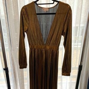 Gold Metallic Maxi Party Dress